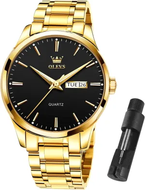 OLEVS Mens Gold Watches Waterproof Stainless Steel Lightweight Watch with Date Classic Luxury Dress Watch for Men Gold White Blue Green Dial