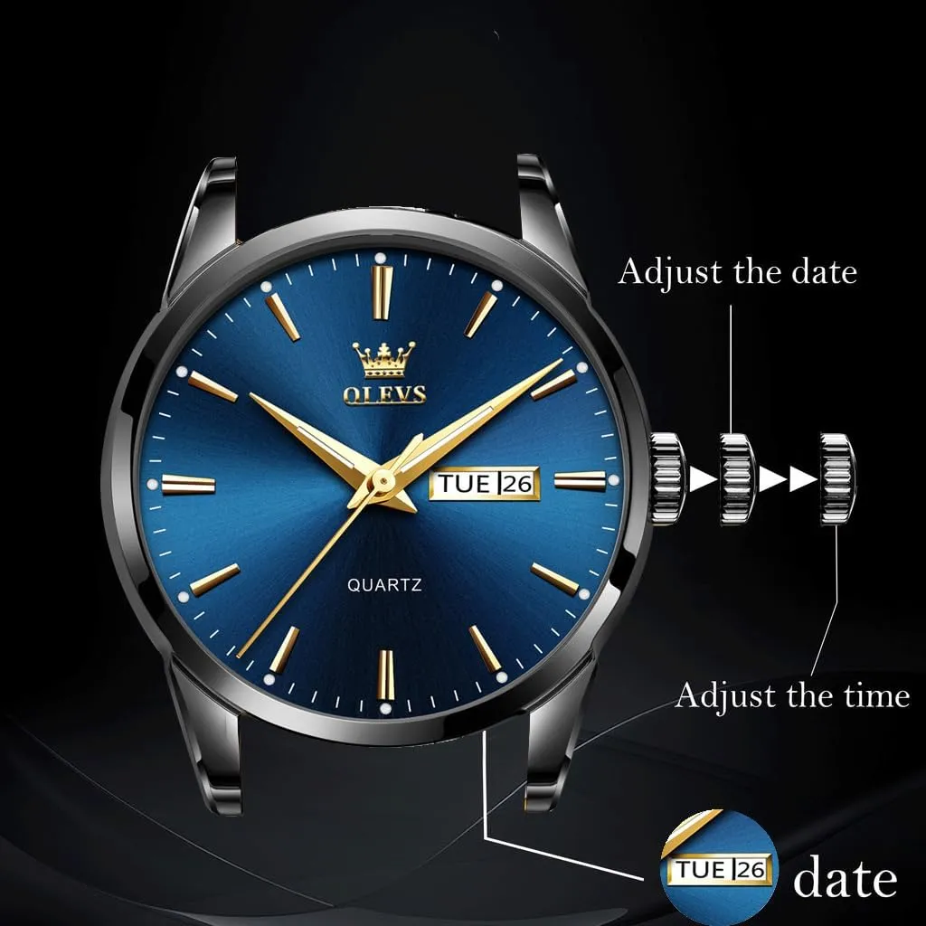 OLEVS Mens Gold Watches Waterproof Stainless Steel Lightweight Watch with Date Classic Luxury Dress Watch for Men Gold White Blue Green Dial