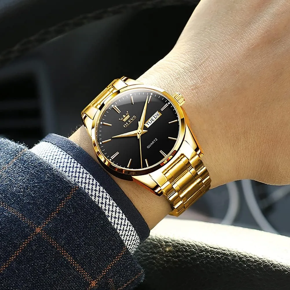 OLEVS Mens Gold Watches Waterproof Stainless Steel Lightweight Watch with Date Classic Luxury Dress Watch for Men Gold White Blue Green Dial