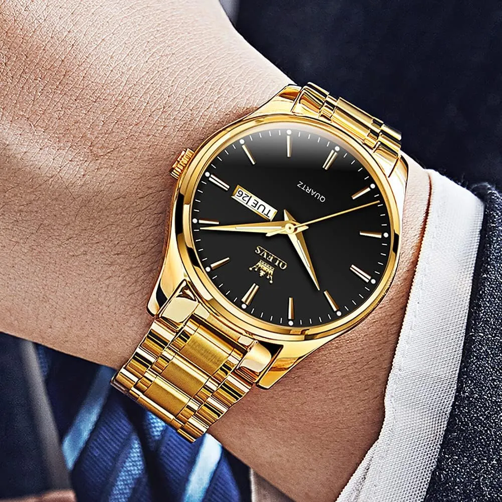 OLEVS Mens Gold Watches Waterproof Stainless Steel Lightweight Watch with Date Classic Luxury Dress Watch for Men Gold White Blue Green Dial