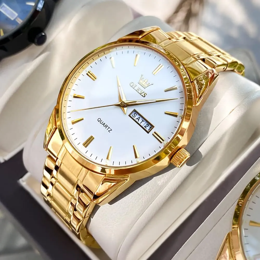 OLEVS Mens Gold Watches Waterproof Stainless Steel Lightweight Watch with Date Classic Luxury Dress Watch for Men Gold White Blue Green Dial