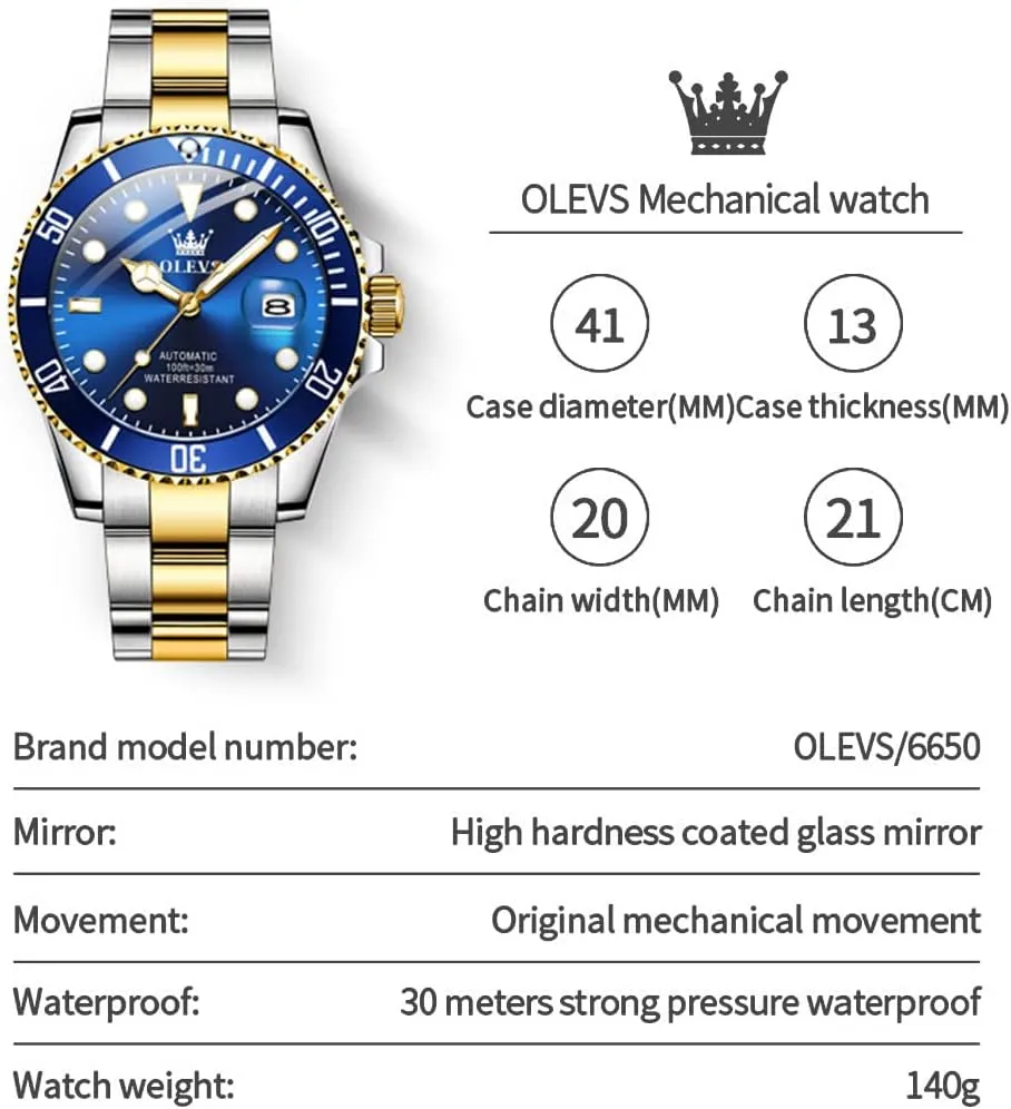 OLEVS Men's Mechanical Watch Hollow Out Waterproof Automatic Stringing Watch for Men