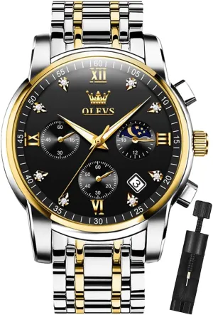 OLEVS Mens Watches Chronograph Business Dress Quartz Stainless Steel Waterproof Luminous Date Wrist Watch