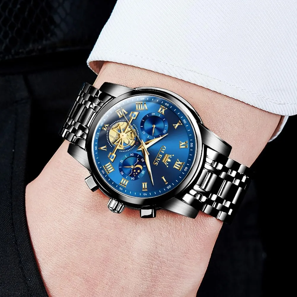 OLEVS Mens Watches Chronograph Business Dress Quartz Stainless Steel Waterproof Luminous Date Wrist Watch