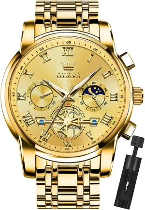 OLEVS Mens Watches Chronograph Business Dress Quartz Stainless Steel Waterproof Luminous Date Wrist Watch