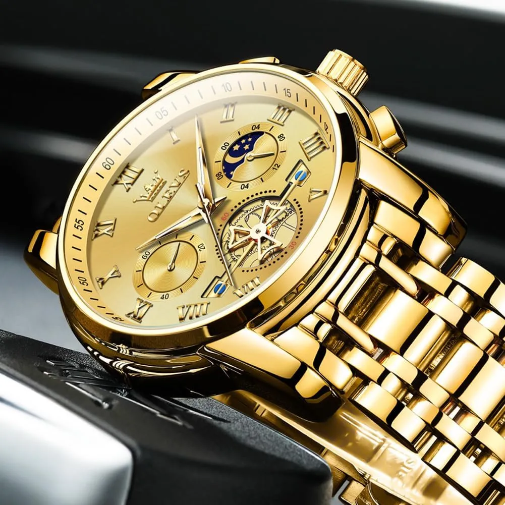 OLEVS Mens Watches Chronograph Business Dress Quartz Stainless Steel Waterproof Luminous Date Wrist Watch