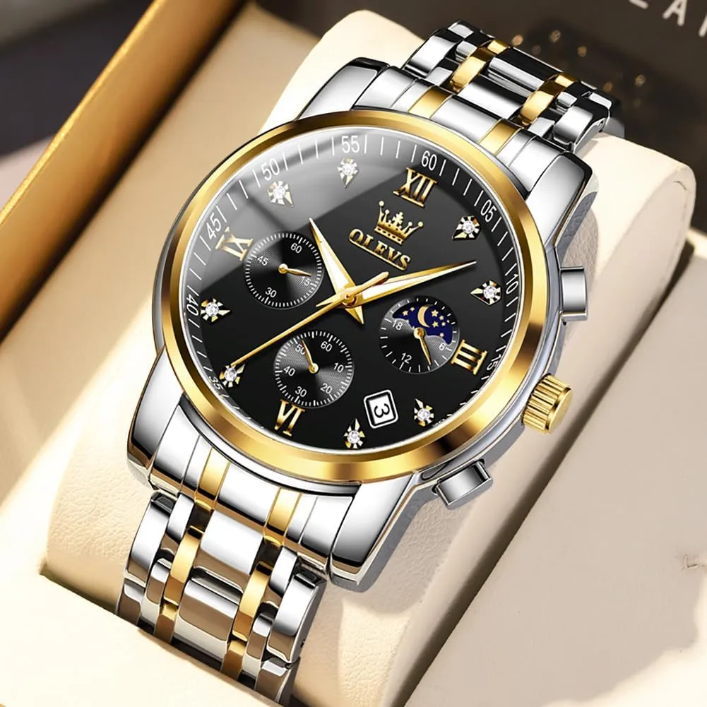 OLEVS Mens Watches Chronograph Business Dress Quartz Stainless Steel Waterproof Luminous Date Wrist Watch