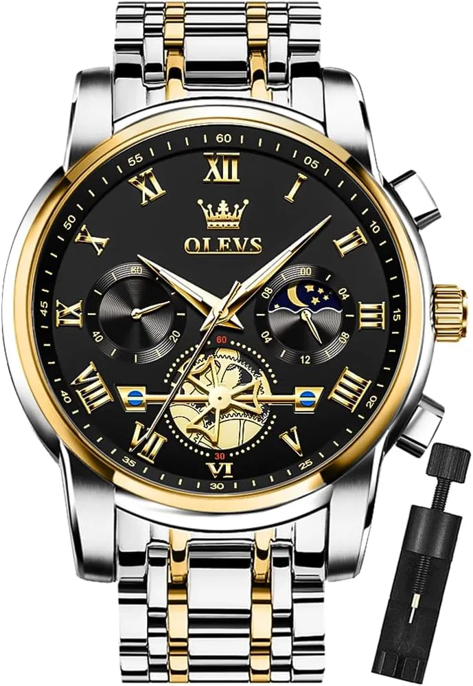 OLEVS Mens Watches Chronograph Business Dress Quartz Stainless Steel Waterproof Luminous Date Wrist Watch