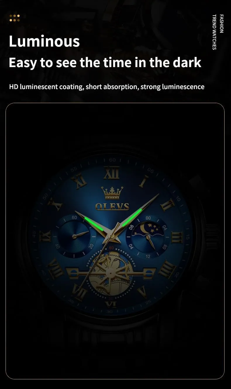 OLEVS Mens Watches Chronograph Business Dress Quartz Stainless Steel Waterproof Luminous Date Wrist Watch