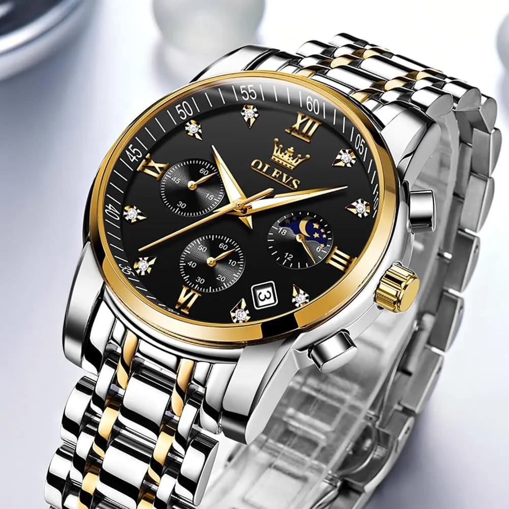 OLEVS Mens Watches Chronograph Business Dress Quartz Stainless Steel Waterproof Luminous Date Wrist Watch