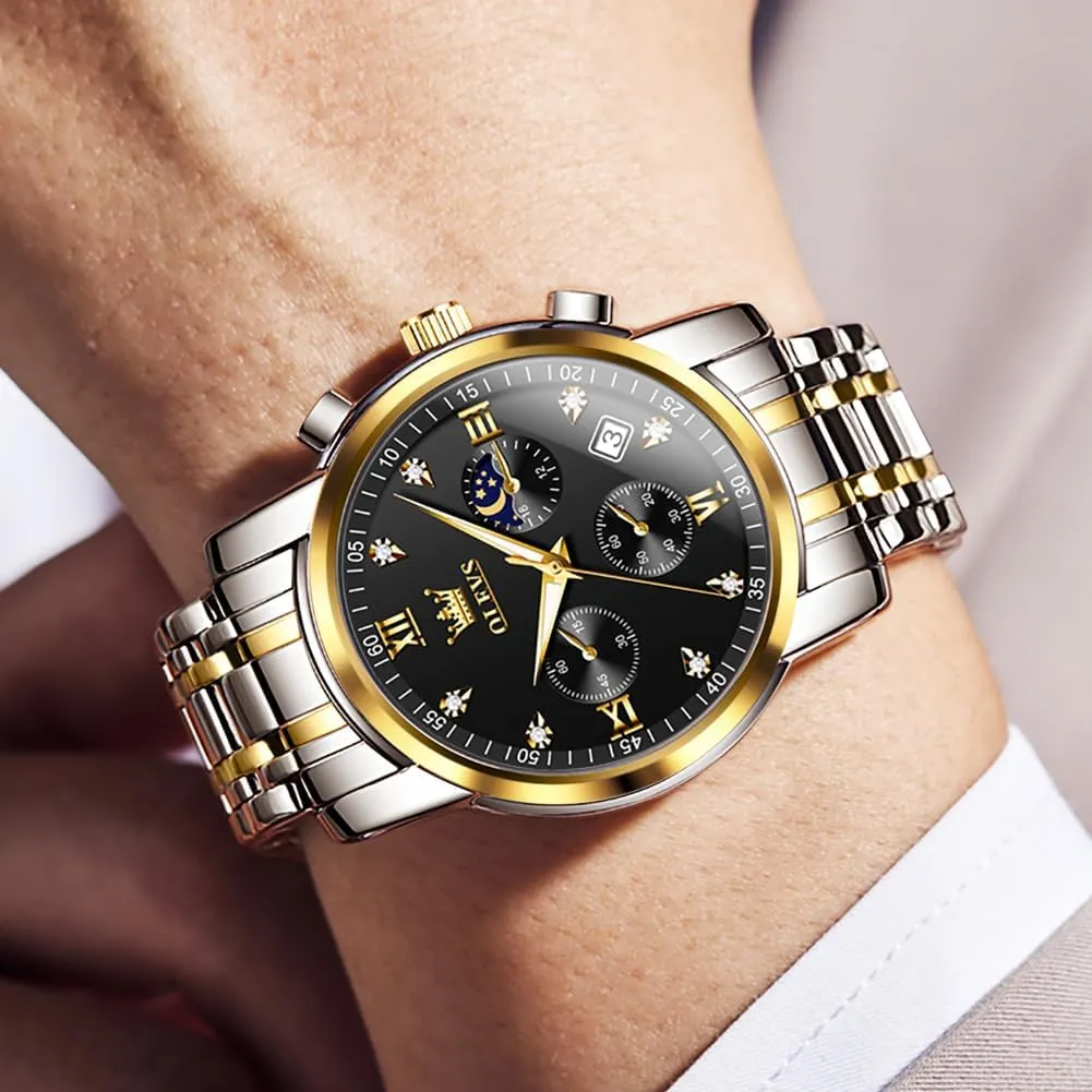 OLEVS Mens Watches Chronograph Business Dress Quartz Stainless Steel Waterproof Luminous Date Wrist Watch