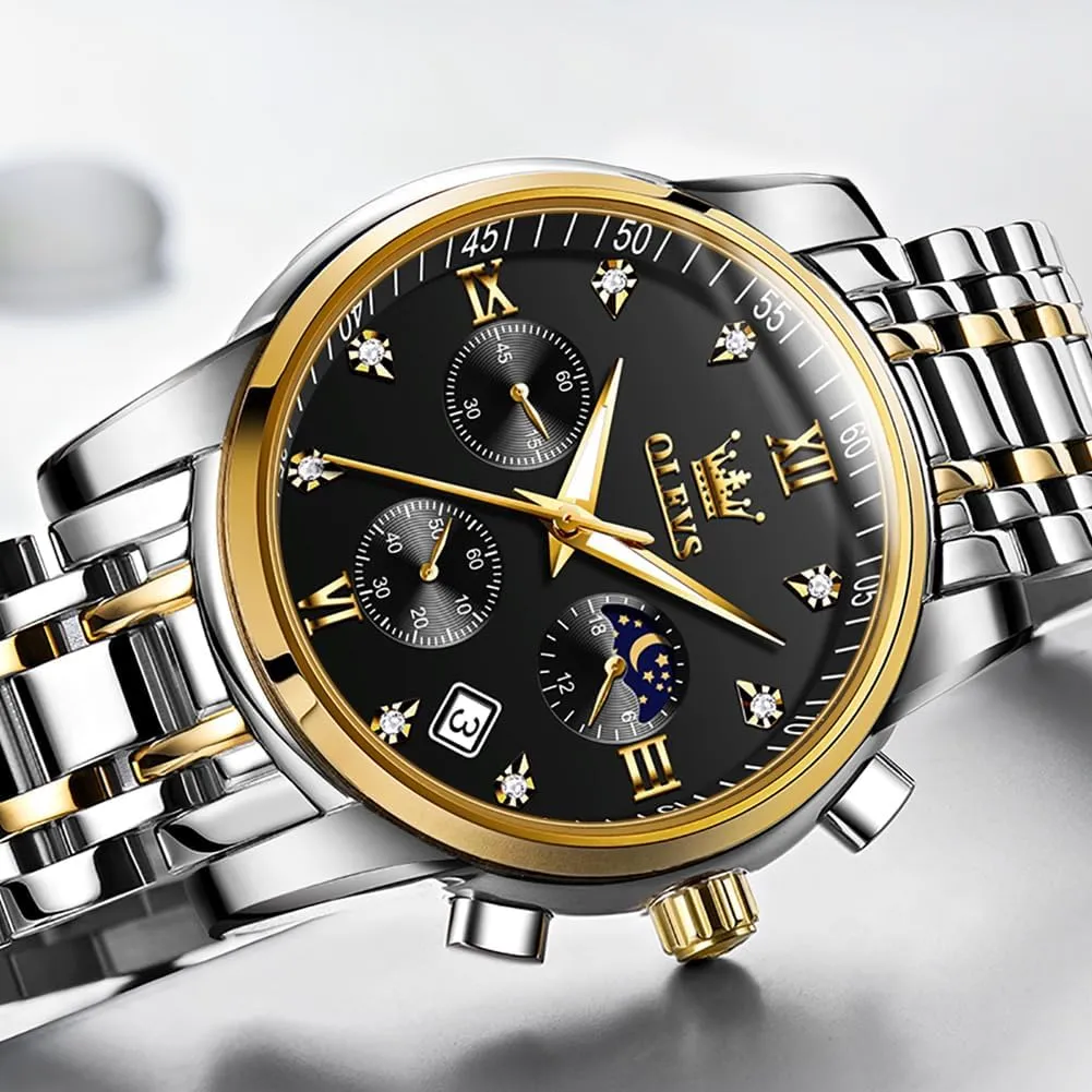 OLEVS Mens Watches Chronograph Business Dress Quartz Stainless Steel Waterproof Luminous Date Wrist Watch