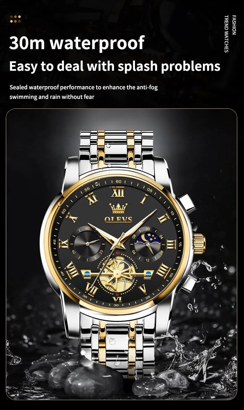 OLEVS Mens Watches Chronograph Business Dress Quartz Stainless Steel Waterproof Luminous Date Wrist Watch