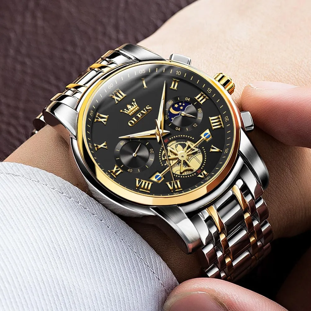 OLEVS Mens Watches Chronograph Business Dress Quartz Stainless Steel Waterproof Luminous Date Wrist Watch