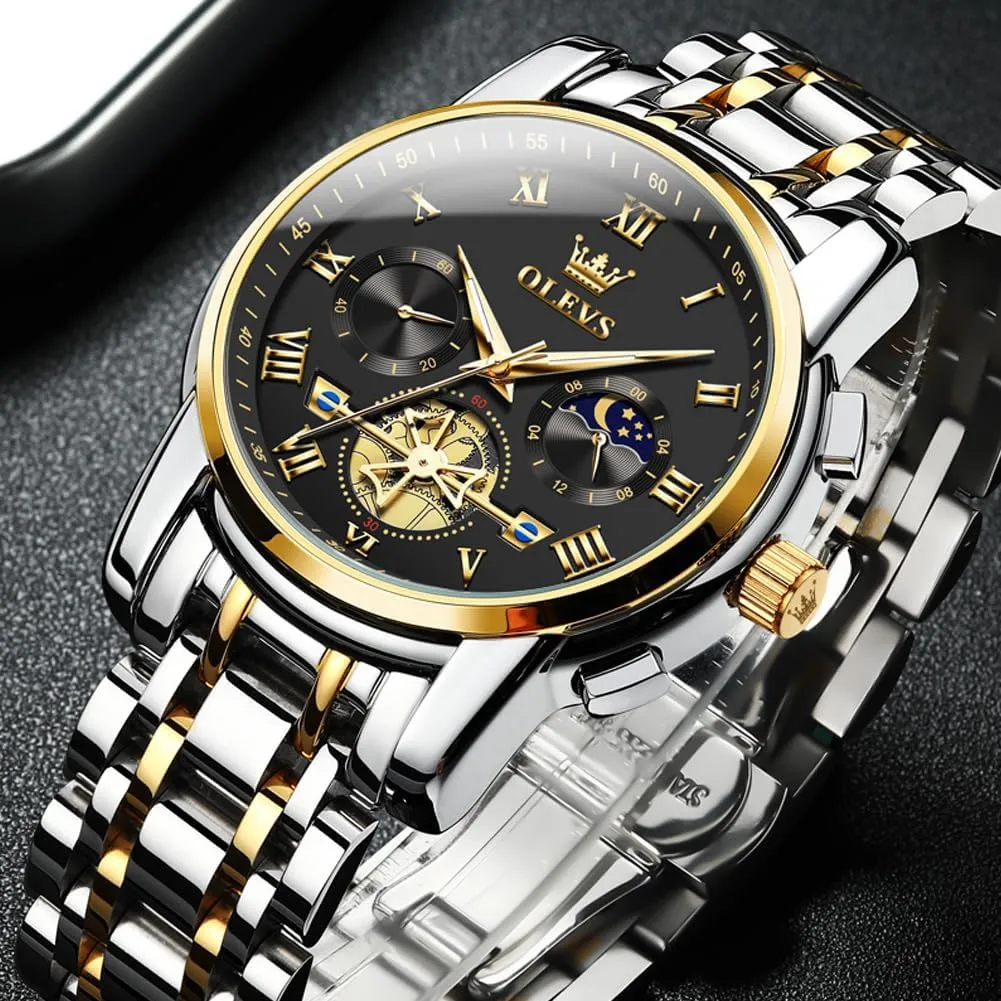 OLEVS Mens Watches Chronograph Business Dress Quartz Stainless Steel Waterproof Luminous Date Wrist Watch