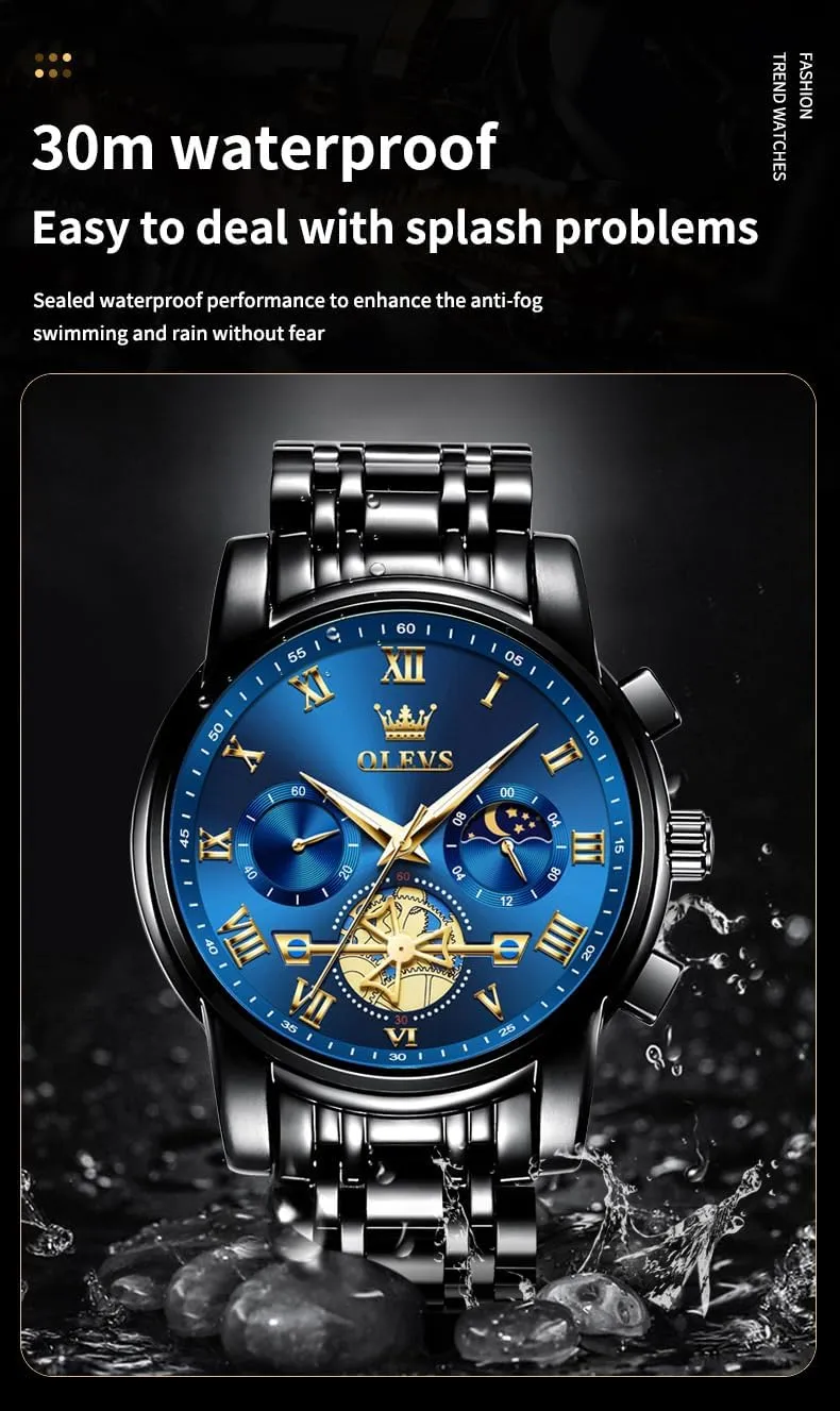 OLEVS Mens Watches Chronograph Business Dress Quartz Stainless Steel Waterproof Luminous Date Wrist Watch