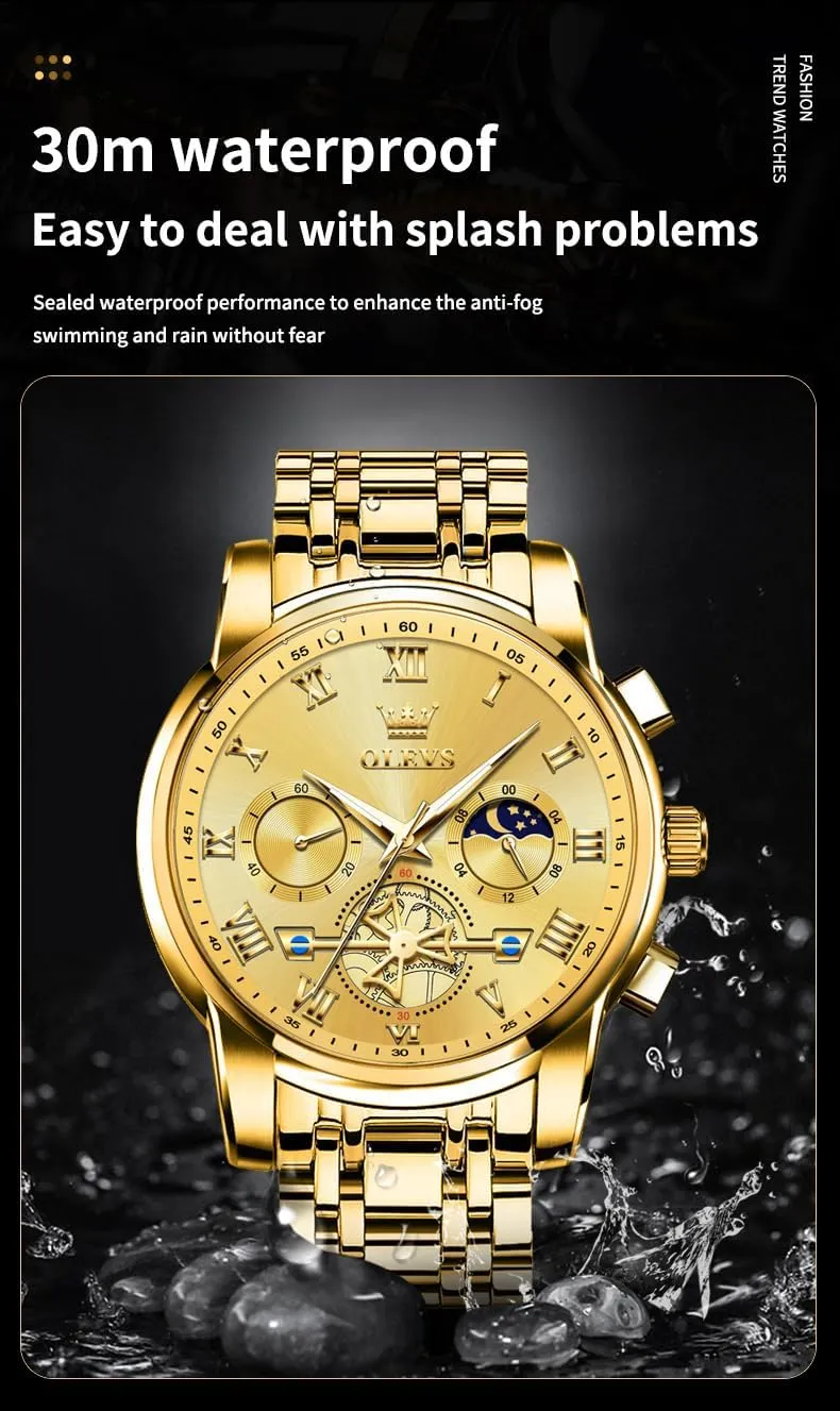 OLEVS Mens Watches Chronograph Business Dress Quartz Stainless Steel Waterproof Luminous Date Wrist Watch