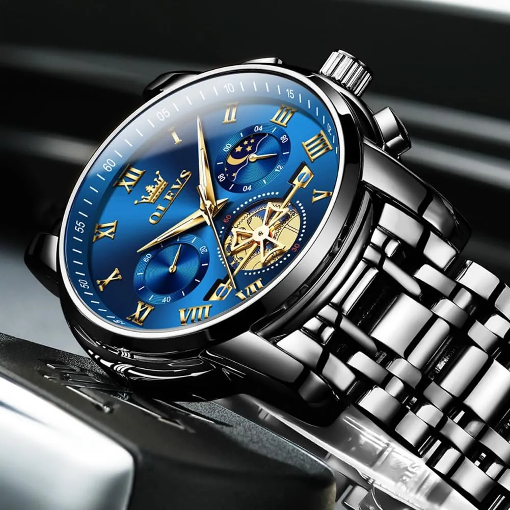 OLEVS Mens Watches Chronograph Business Dress Quartz Stainless Steel Waterproof Luminous Date Wrist Watch