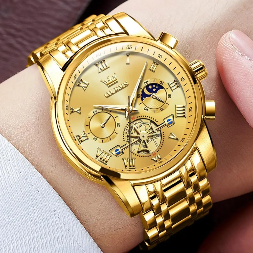 OLEVS Mens Watches Chronograph Business Dress Quartz Stainless Steel Waterproof Luminous Date Wrist Watch