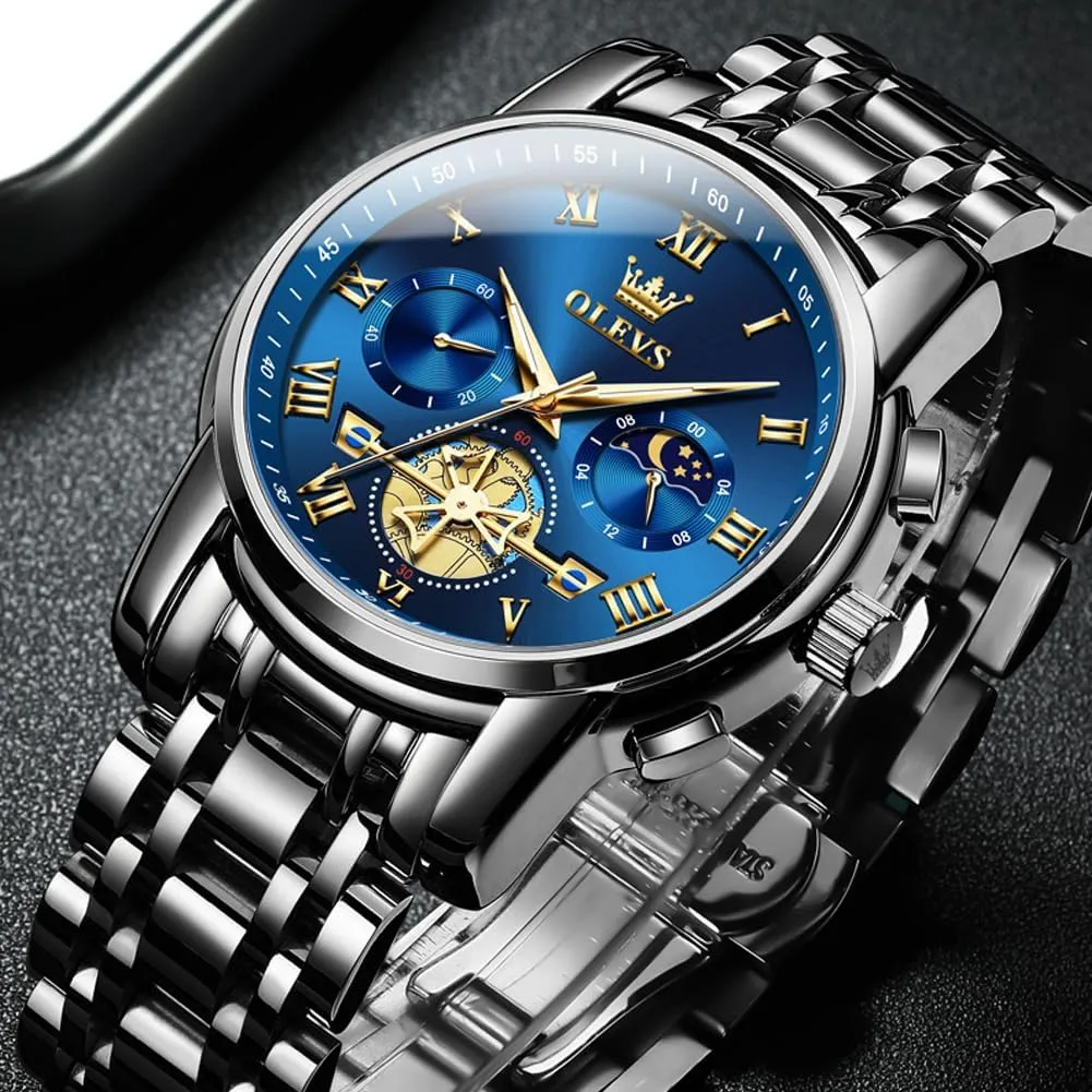 OLEVS Mens Watches Chronograph Business Dress Quartz Stainless Steel Waterproof Luminous Date Wrist Watch