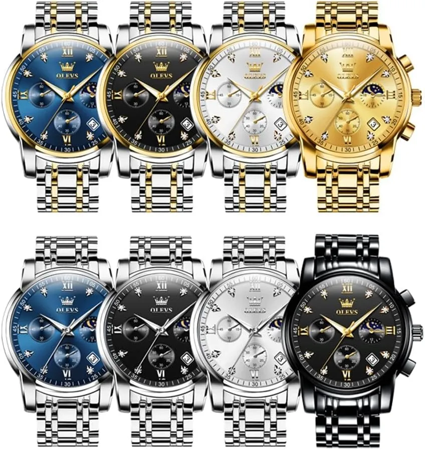OLEVS Mens Watches Chronograph Business Dress Quartz Stainless Steel Waterproof Luminous Date Wrist Watch