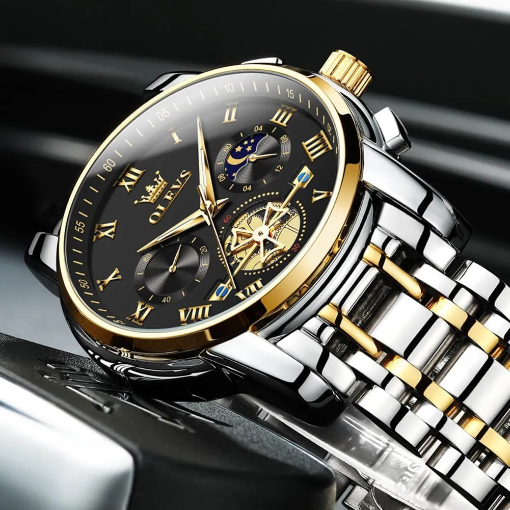 OLEVS Mens Watches Chronograph Business Dress Quartz Stainless Steel Waterproof Luminous Date Wrist Watch