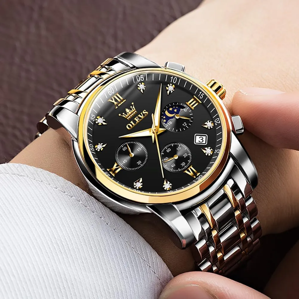 OLEVS Mens Watches Chronograph Business Dress Quartz Stainless Steel Waterproof Luminous Date Wrist Watch