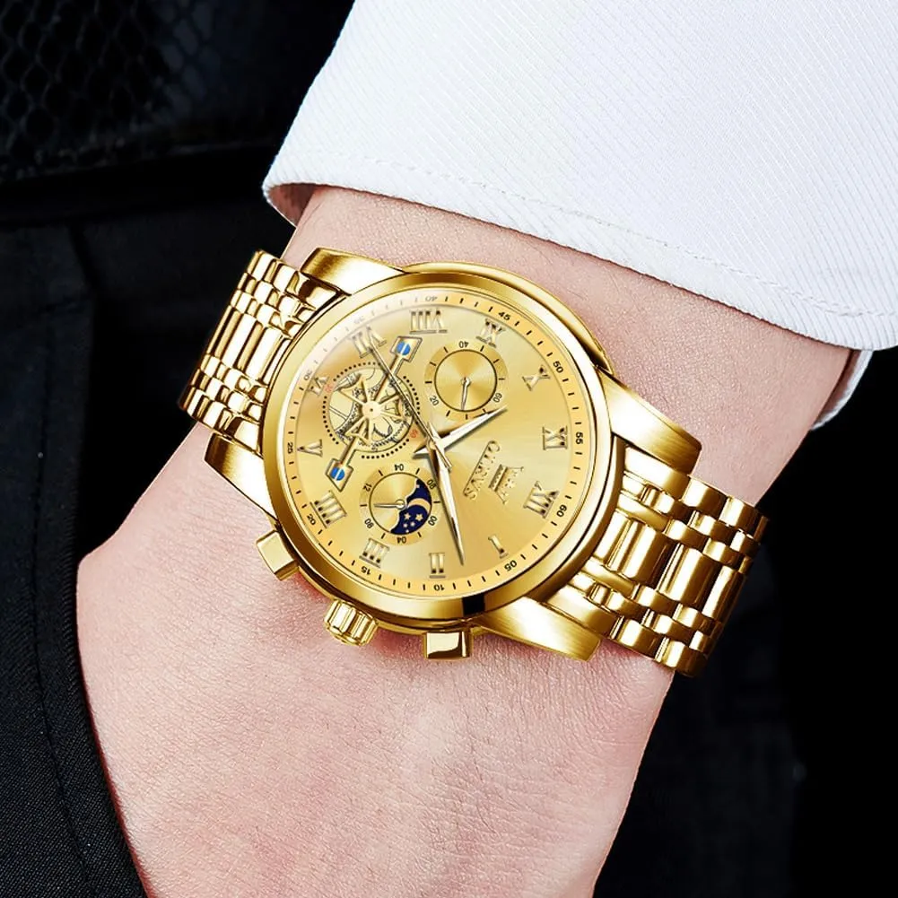 OLEVS Mens Watches Chronograph Business Dress Quartz Stainless Steel Waterproof Luminous Date Wrist Watch