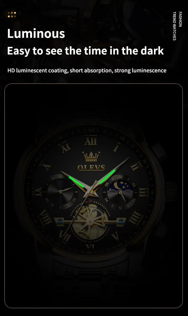 OLEVS Mens Watches Chronograph Business Dress Quartz Stainless Steel Waterproof Luminous Date Wrist Watch