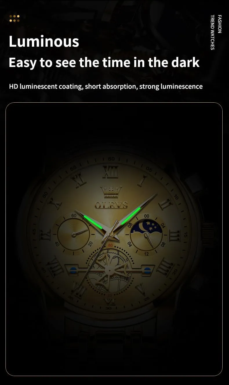 OLEVS Mens Watches Chronograph Business Dress Quartz Stainless Steel Waterproof Luminous Date Wrist Watch