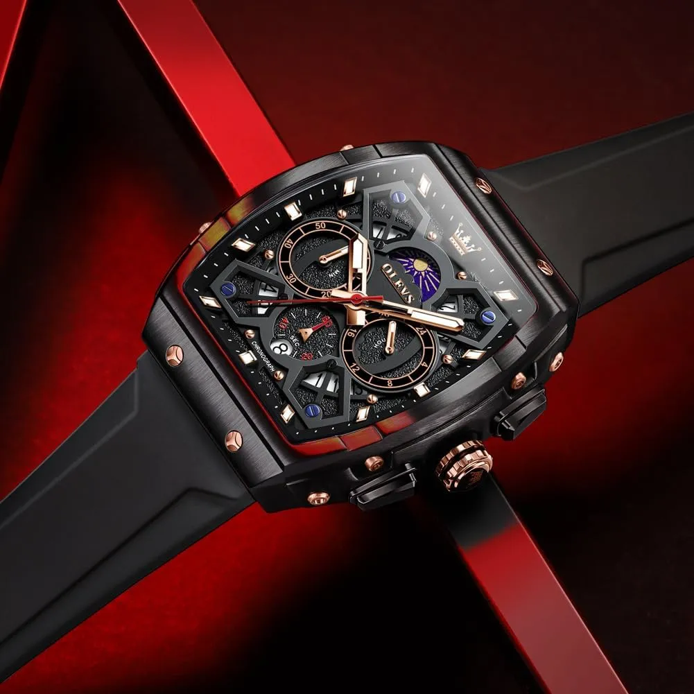 OLEVS Mens Watches Chronograph Waterproof Luminous Silicon Strap Multifunction Watches for Men Quartz Business Calendar Men Wrist Watch