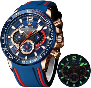 OLEVS Mens Watches Chronograph Waterproof Luminous Silicon Strap Multifunction Watches for Men Quartz Business Calendar Men Wrist Watch