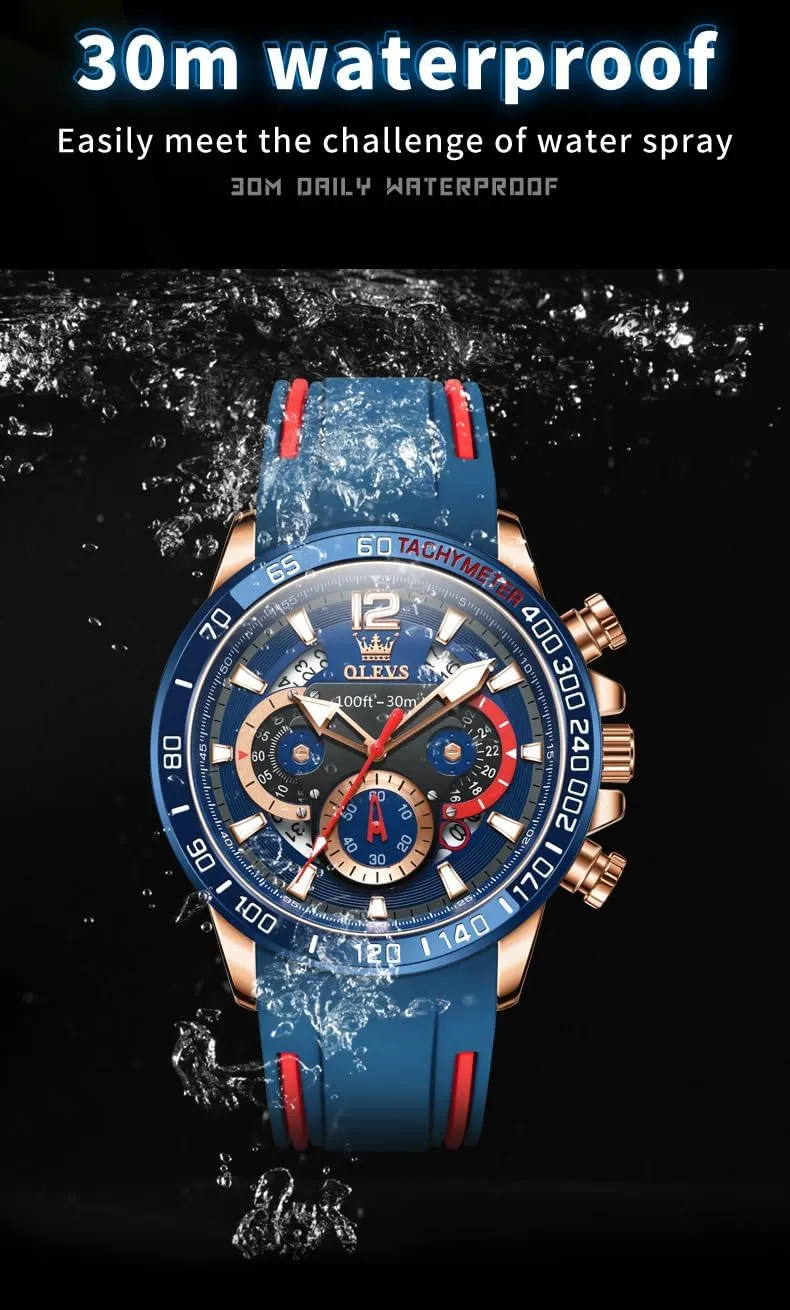 OLEVS Mens Watches Chronograph Waterproof Luminous Silicon Strap Multifunction Watches for Men Quartz Business Calendar Men Wrist Watch