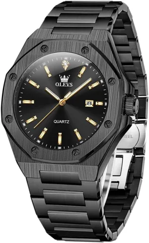 OLEVS Mens Watches Octagonal Luxury Stainless Steel Dress Watches for Men Quartz Analog Large Face Luminous Relojes para Hombres