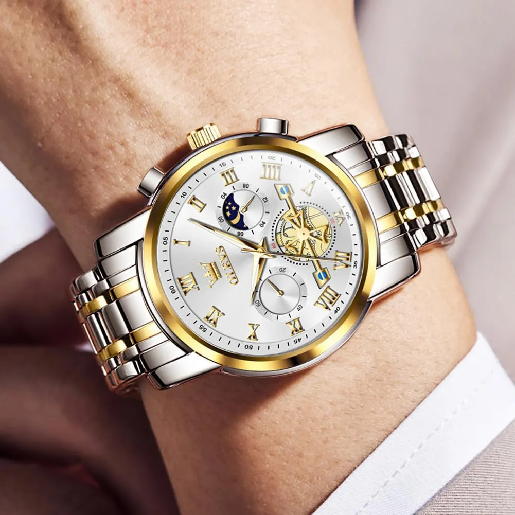 OLEVS Mens Watches Waterproof Stainless Steel Adjustable Bracelet Watch Quartz Analog Watch for Men Fashion Business Classic Mens's Wrist watch's Casual Watches Gold/Blue/Black/White/Face/Dial