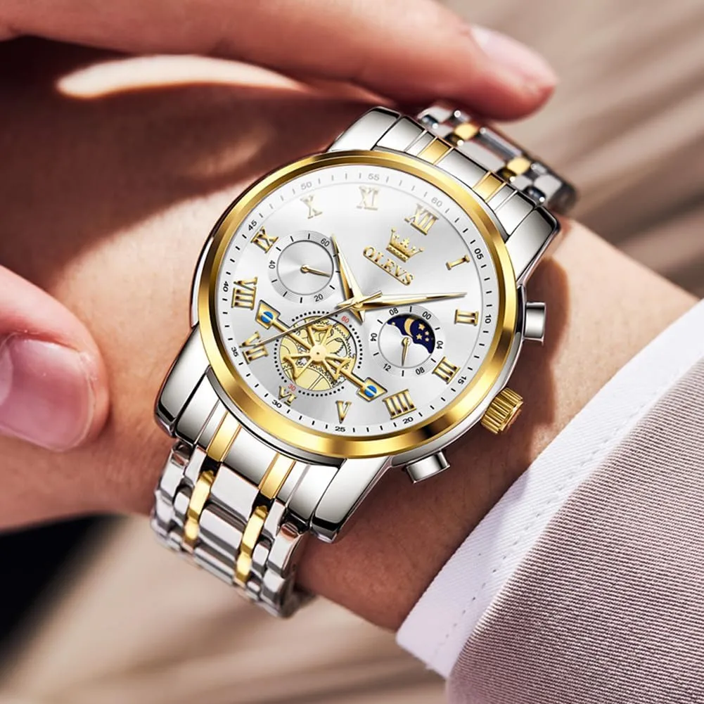 OLEVS Mens Watches Waterproof Stainless Steel Adjustable Bracelet Watch Quartz Analog Watch for Men Fashion Business Classic Mens's Wrist watch's Casual Watches Gold/Blue/Black/White/Face/Dial