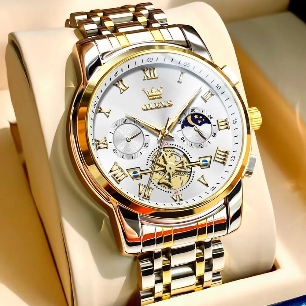 OLEVS Mens Watches Waterproof Stainless Steel Adjustable Bracelet Watch Quartz Analog Watch for Men Fashion Business Classic Mens's Wrist watch's Casual Watches Gold/Blue/Black/White/Face/Dial
