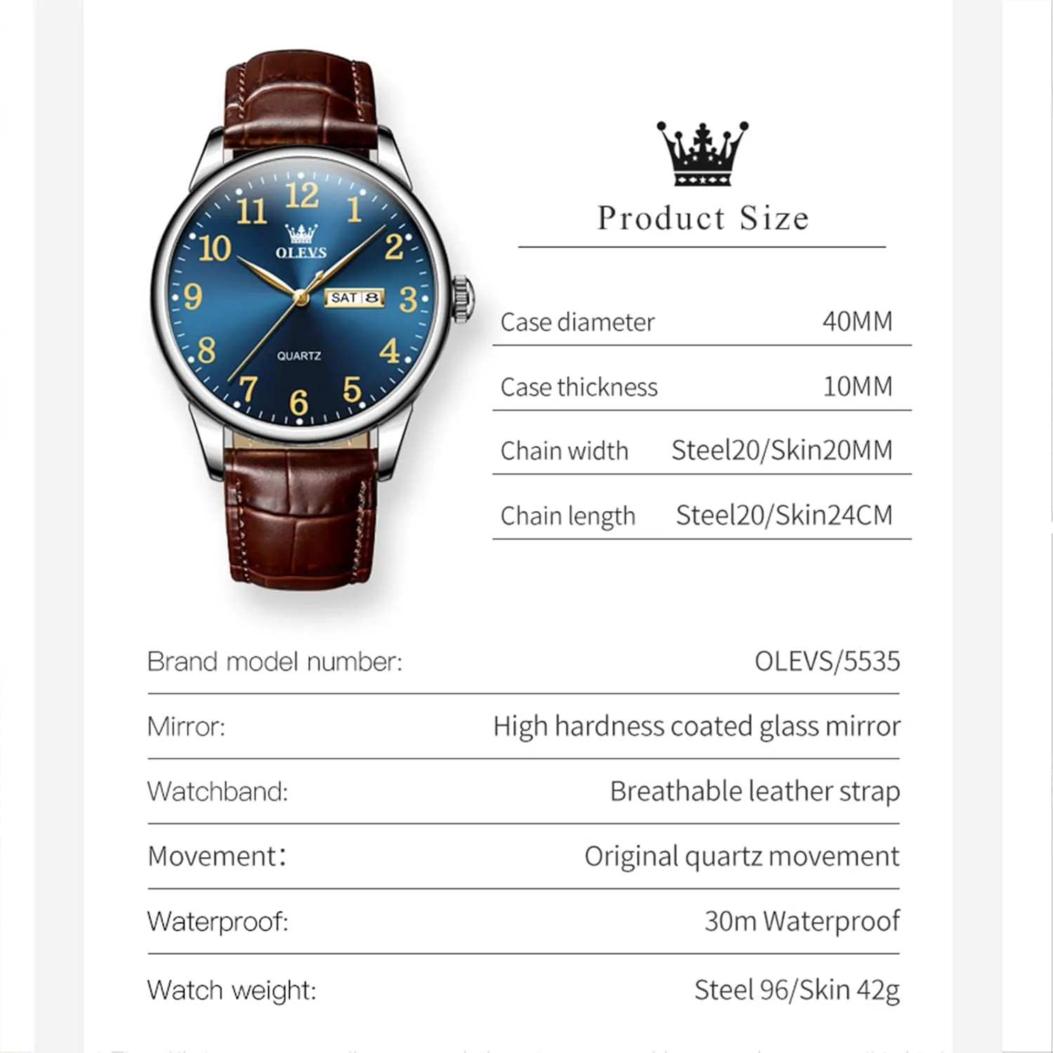 OLEVS Mens Watches with Leather Band Mens Leather Watch Classic Dress Luxury Watches for Men Waterproof Classy Quartz Analog Casual Watches Minimalist Simple Wristwatch relojes para Hombres