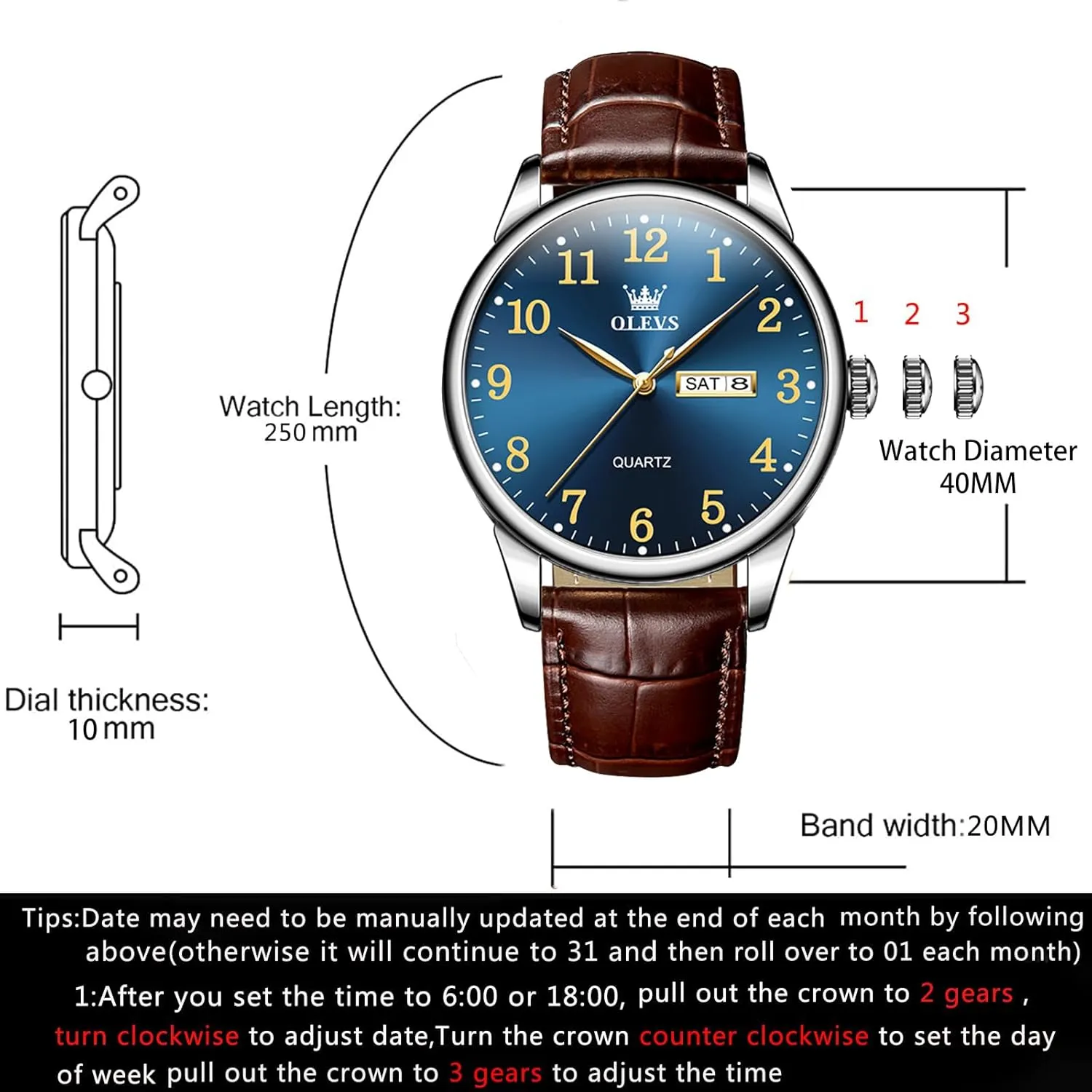 OLEVS Mens Watches with Leather Band Mens Leather Watch Classic Dress Luxury Watches for Men Waterproof Classy Quartz Analog Casual Watches Minimalist Simple Wristwatch relojes para Hombres