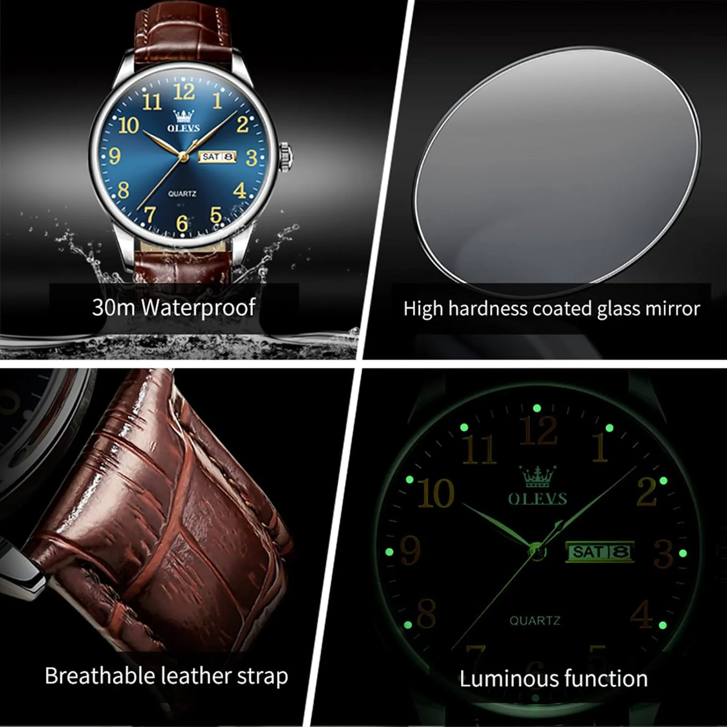 OLEVS Mens Watches with Leather Band Mens Leather Watch Classic Dress Luxury Watches for Men Waterproof Classy Quartz Analog Casual Watches Minimalist Simple Wristwatch relojes para Hombres