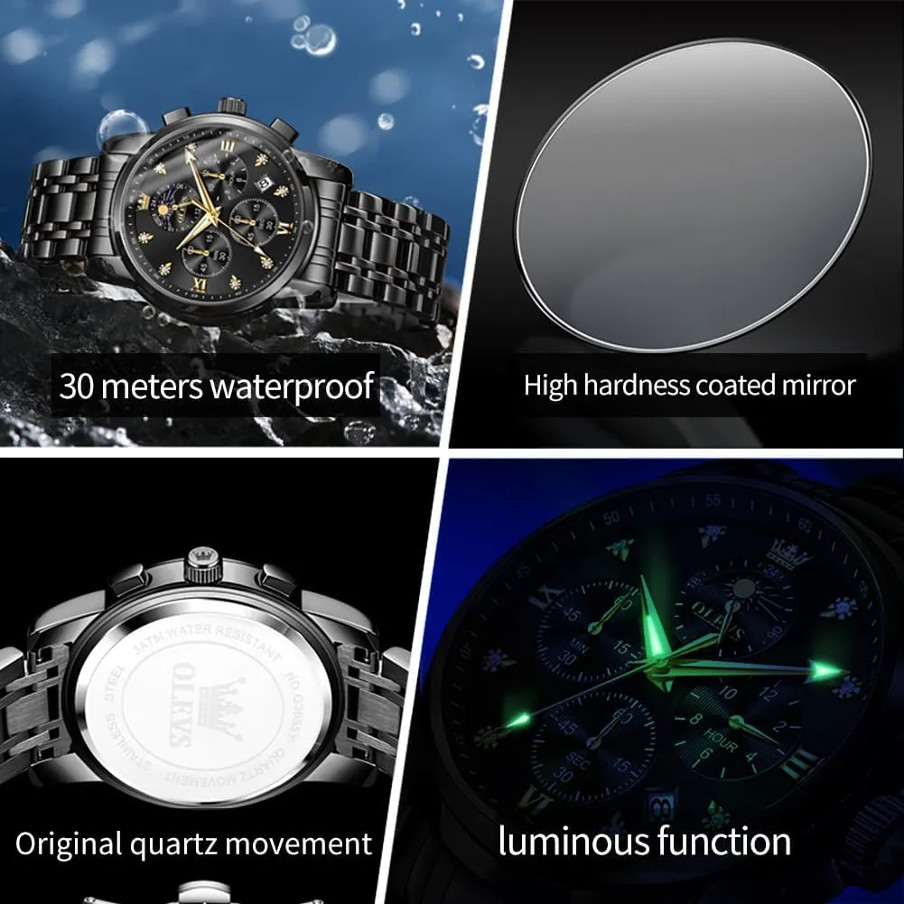 OLEVS Watch for Men Diamond Business Dress Analog Quartz Stainless Steel Waterproof Luminous Date Two Tone Luxury Casual Wrist Watch