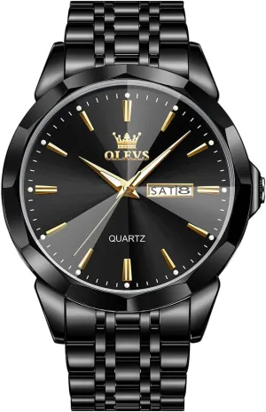 OLEVS Watch for Men Diamond Business Dress Analog Quartz Stainless Steel Waterproof Luminous Date Two Tone Luxury Casual Wrist Watch