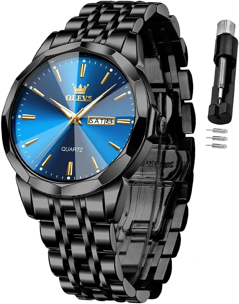 OLEVS Watch for Men Diamond Business Dress Analog Quartz Stainless Steel Waterproof Luminous Date Two Tone Luxury Casual Wrist Watch