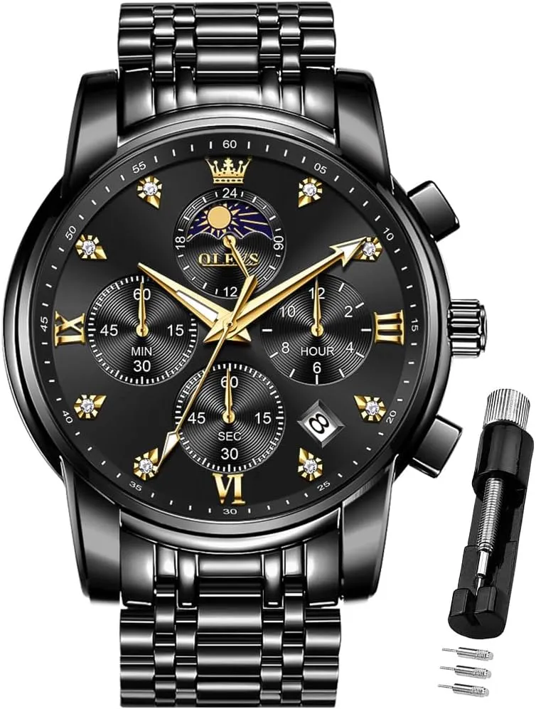 OLEVS Watch for Men Diamond Business Dress Analog Quartz Stainless Steel Waterproof Luminous Date Two Tone Luxury Casual Wrist Watch