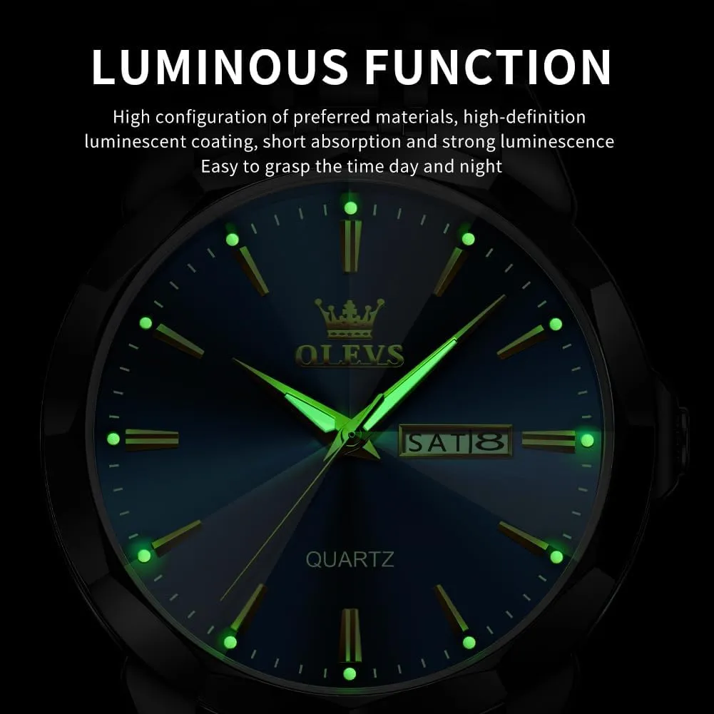 OLEVS Watch for Men Diamond Business Dress Analog Quartz Stainless Steel Waterproof Luminous Date Two Tone Luxury Casual Wrist Watch