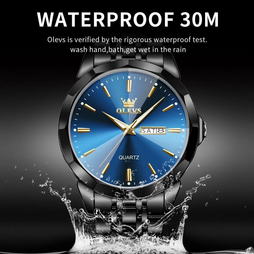 OLEVS Watch for Men Diamond Business Dress Analog Quartz Stainless Steel Waterproof Luminous Date Two Tone Luxury Casual Wrist Watch