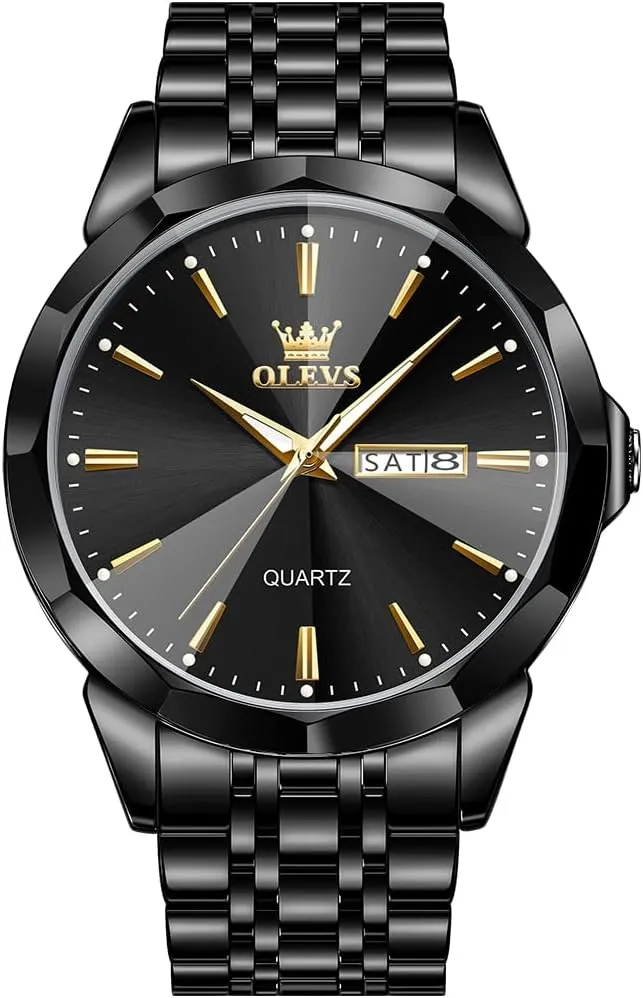 OLEVS Watch for Men Diamond Business Dress Analog Quartz Stainless Steel Waterproof Luminous Date Two Tone Luxury Casual Wrist Watch