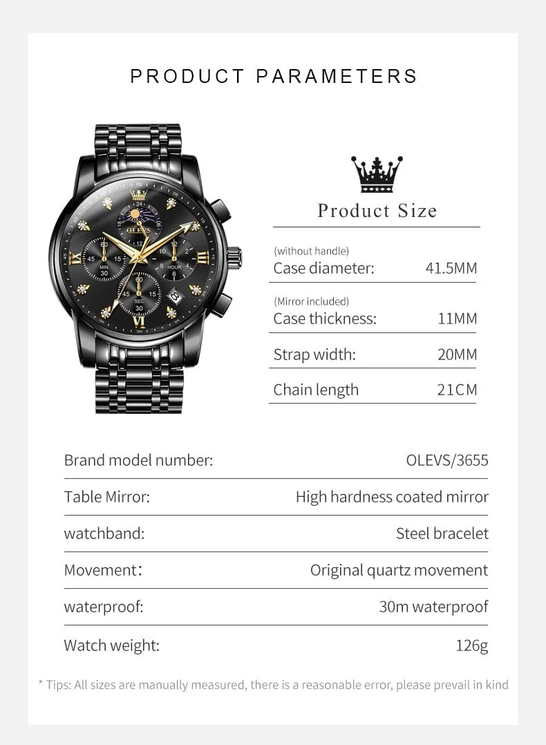 OLEVS Watch for Men Diamond Business Dress Analog Quartz Stainless Steel Waterproof Luminous Date Two Tone Luxury Casual Wrist Watch