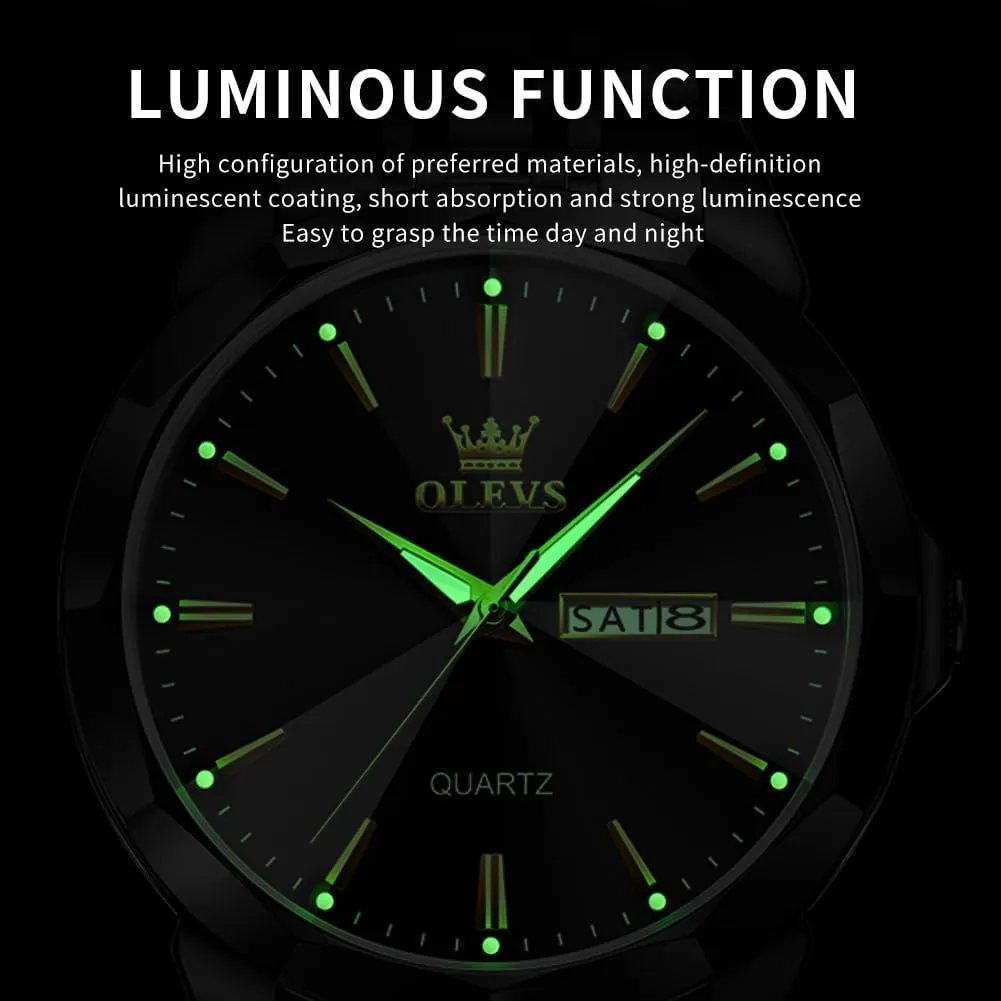 OLEVS Watch for Men Diamond Business Dress Analog Quartz Stainless Steel Waterproof Luminous Date Two Tone Luxury Casual Wrist Watch