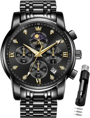 OLEVS Watch for Men Diamond Business Dress Analog Quartz Stainless Steel Waterproof Luminous Date Two Tone Luxury Casual Wrist Watch